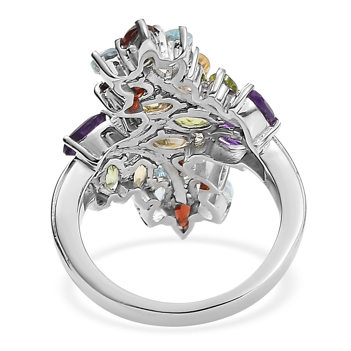 EverTrue Multi Gemstone 4.75 ctw Bypass Leaf Ring in Stainless Steel (Size 10.0) image number 4