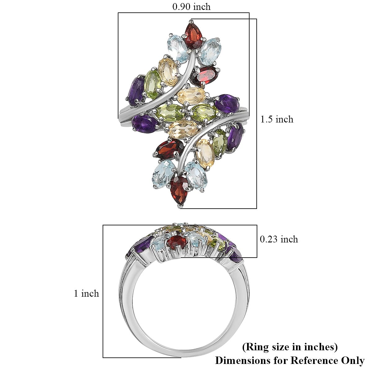 EverTrue Multi Gemstone 4.75 ctw Bypass Leaf Ring in Stainless Steel (Size 10.0) image number 5
