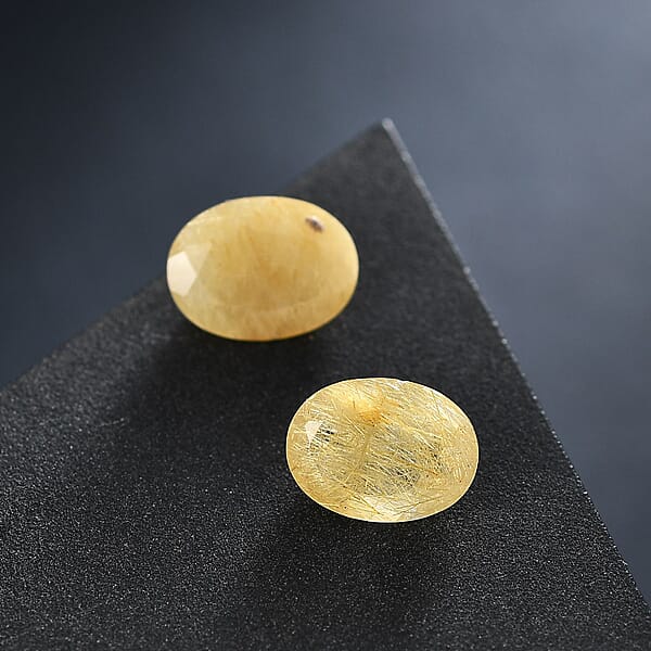 AA Golden Rutilated Quartz Set of 2 (Ovl 8x6 mm) 2.10 ctw Loose Gemstone
