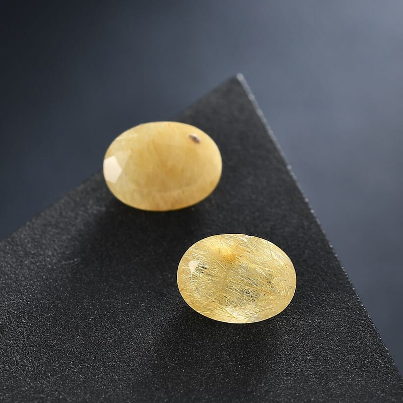 AA Golden Rutilated Quartz Set of 2 (Ovl 8x6 mm) 2.10 ctw Loose Gemstone