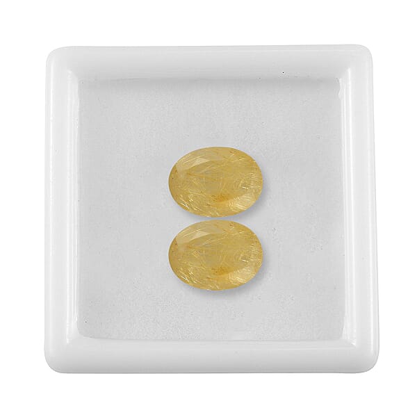 AA Golden Rutilated Quartz Set of 2 (Ovl 8x6 mm) 2.10 ctw Loose Gemstone