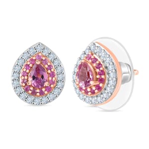D'Joy Narsipatnam Pink Spinel and Multi Gemstone 0.80 ctw Blush Blossom Earrings in 18K Vermeil Rose Gold Over Sterling Silver