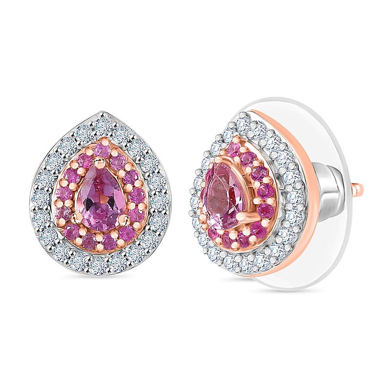 D'Joy Narsipatnam Pink Spinel and Multi Gemstone 0.80 ctw Blush Blossom Earrings in 18K Vermeil Rose Gold Over Sterling Silver