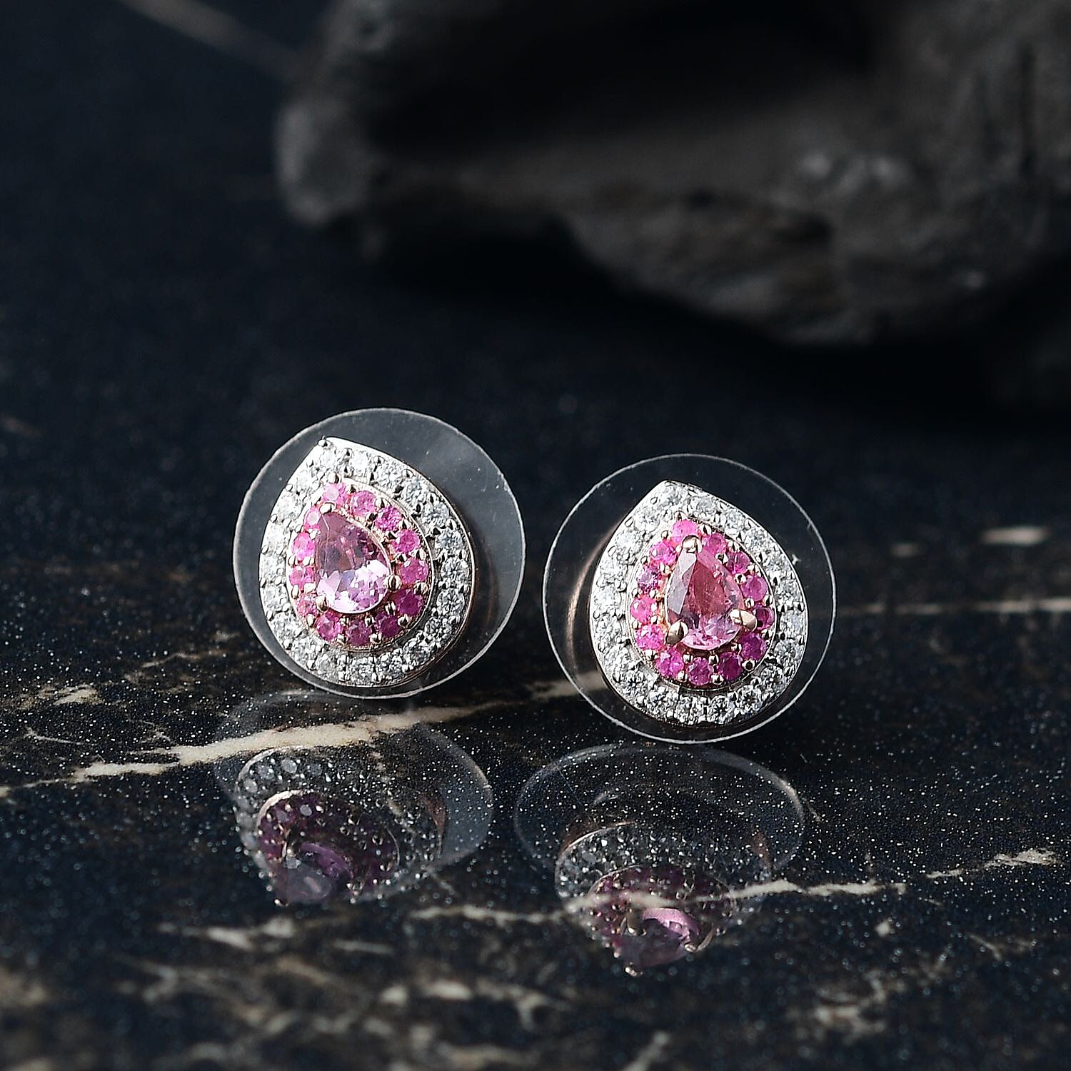 D'Joy Narsipatnam Pink Spinel and Multi Gemstone 0.80 ctw Blush Blossom Earrings in 18K Vermeil Rose Gold Over Sterling Silver