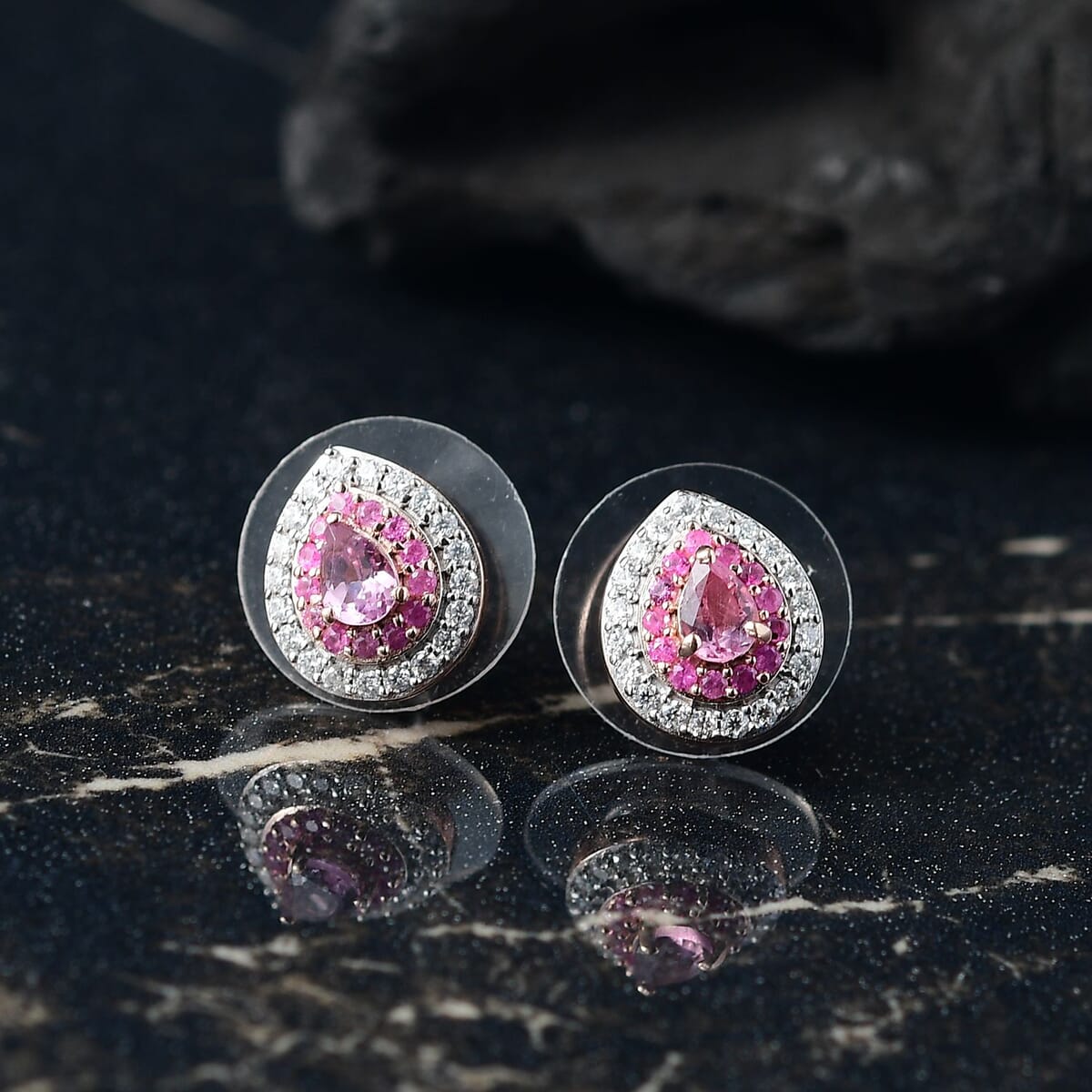 D'Joy Narsipatnam Pink Spinel and Multi Gemstone 0.80 ctw Blush Blossom Earrings in 18K Vermeil Rose Gold Over Sterling Silver image number 1