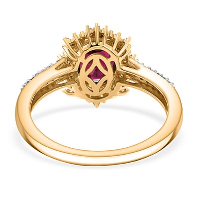 D'Joy AAA Radiant Ember Garnet, Paraiba Tourmaline and Diamond 2.10 ctw Sunray Ring in 18K Vermeil Yellow Gold Over Sterling Silver (Size 10.0)