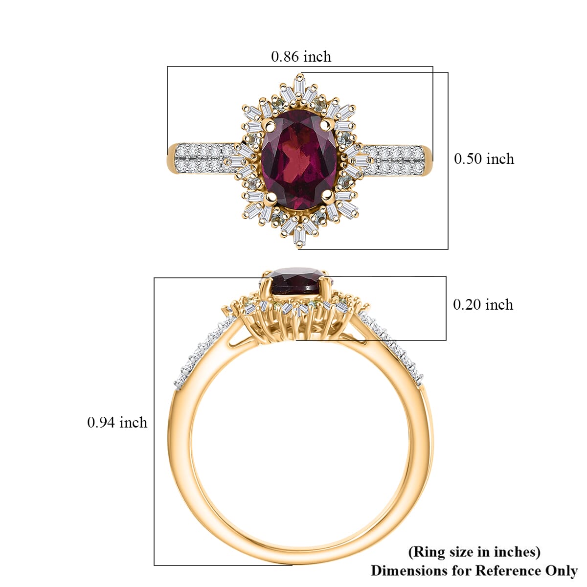 D'Joy AAA Radiant Ember Garnet, Paraiba Tourmaline and Diamond 2.10 ctw Sunray Ring in 18K Vermeil Yellow Gold Over Sterling Silver (Size 10.0) image number 5