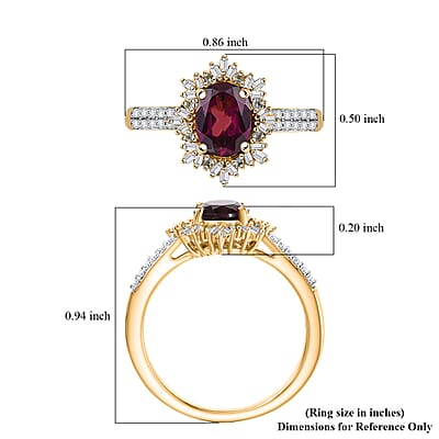 D'Joy AAA Radiant Ember Garnet, Paraiba Tourmaline and Diamond 2.10 ctw Sunray Ring in 18K Vermeil Yellow Gold Over Sterling Silver (Size 10.0)
