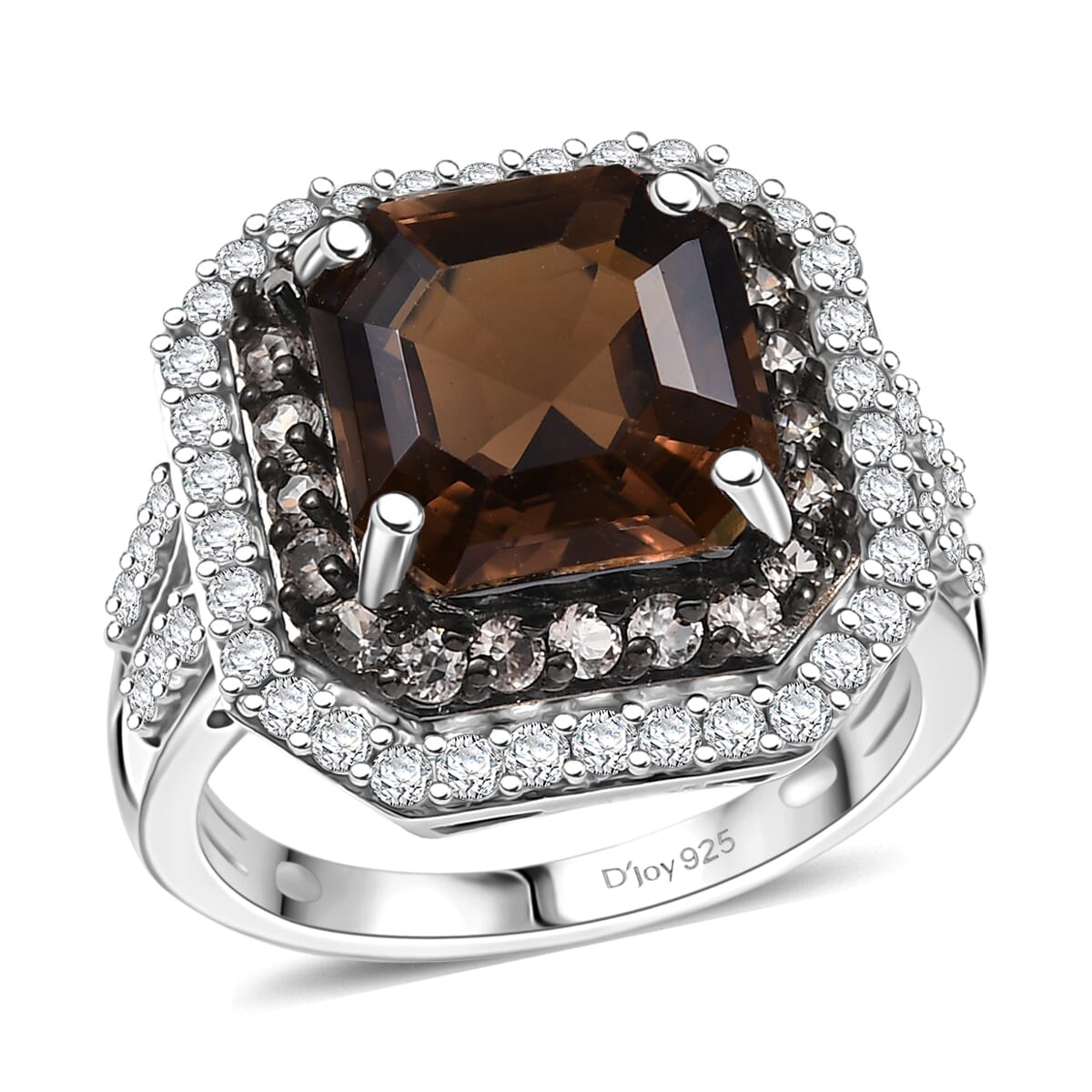 D'Joy Asscher Cut Columbianite and Multi Gemstone 5.70 ctw Ring in Rhodium Over Sterling Silver (Size 10.0) image number 0