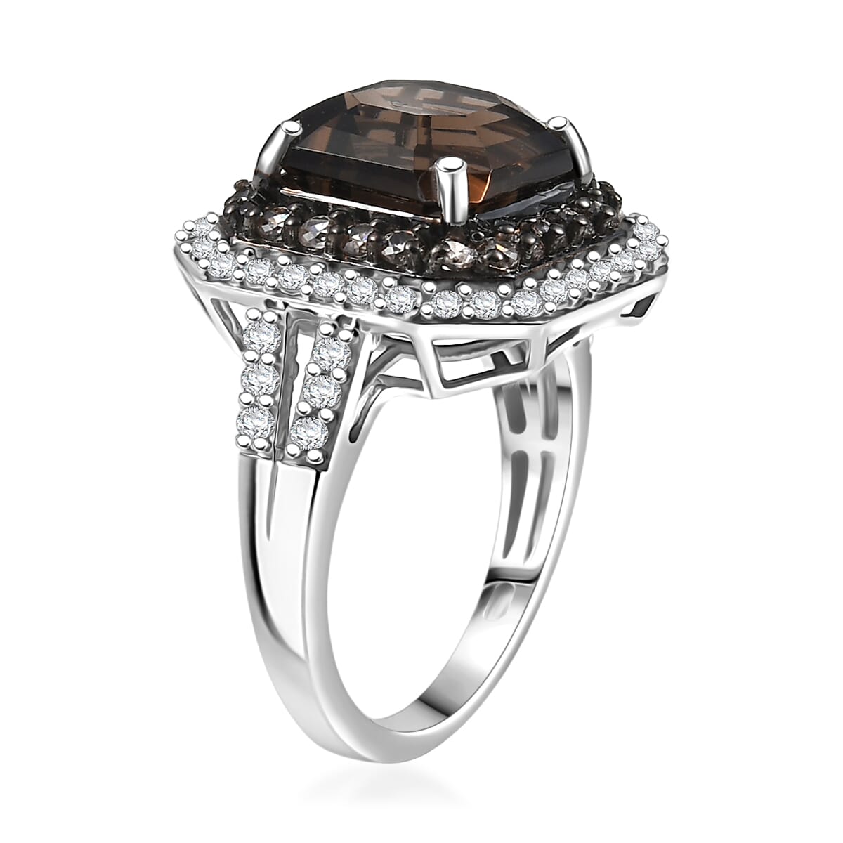 D'Joy Asscher Cut Columbianite and Multi Gemstone 5.70 ctw Ring in Rhodium Over Sterling Silver (Size 10.0) image number 3