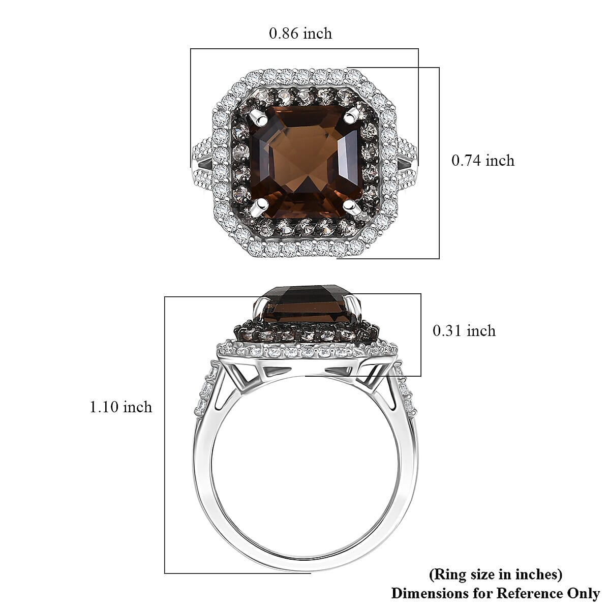 D'Joy Asscher Cut Columbianite and Multi Gemstone 5.70 ctw Art Deco Ring in Rhodium Over Sterling Silver (Size 6.0) image number 5