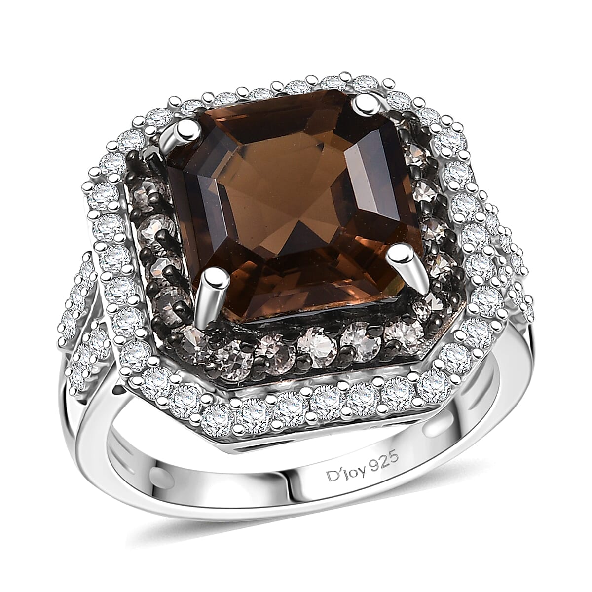 D'Joy Asscher Cut Columbianite and Multi Gemstone 5.70 ctw Art Deco Ring in Rhodium Over Sterling Silver (Size 9.0) image number 0