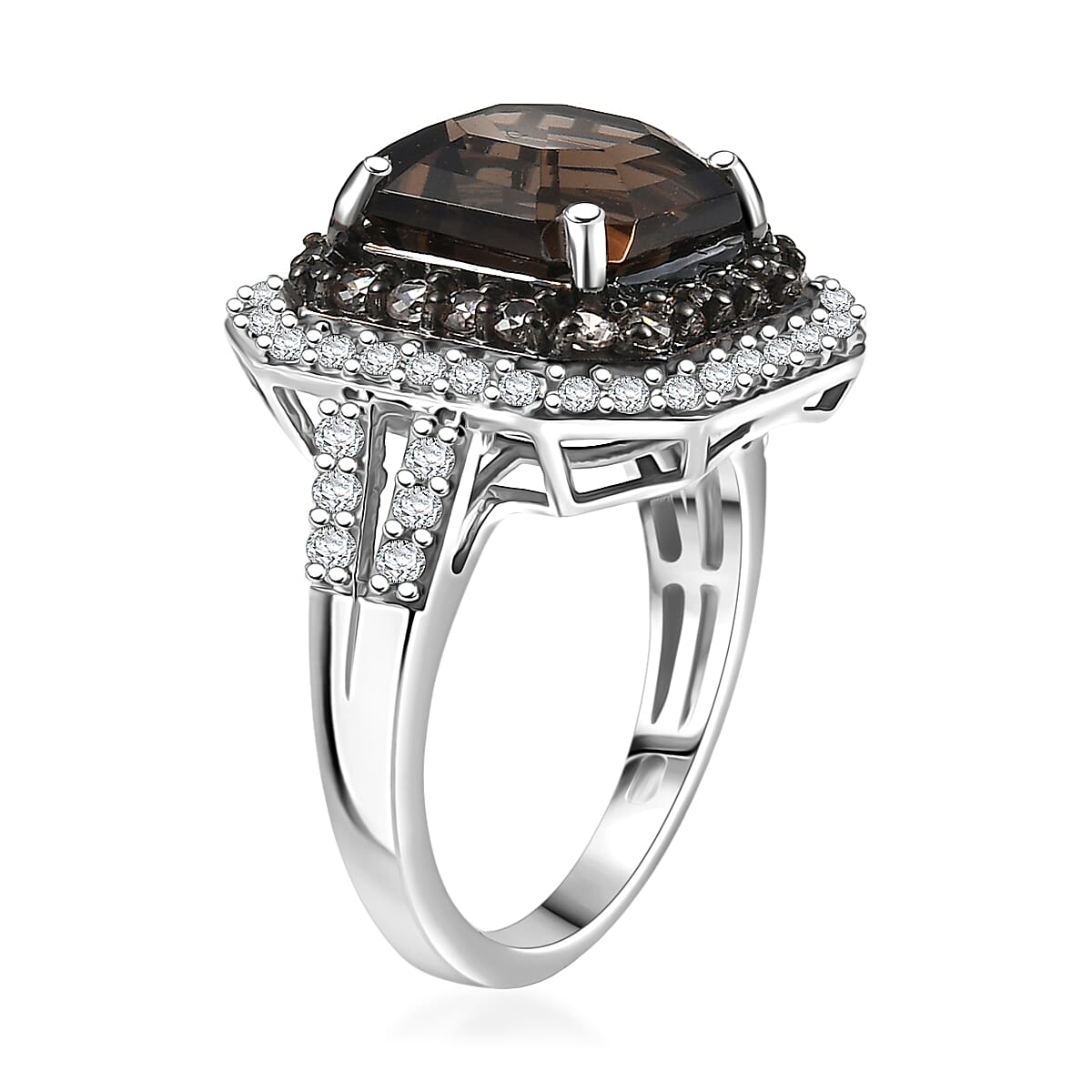 D'Joy Asscher Cut Columbianite and Multi Gemstone 5.70 ctw Art Deco Ring in Rhodium Over Sterling Silver (Size 9.0) image number 3