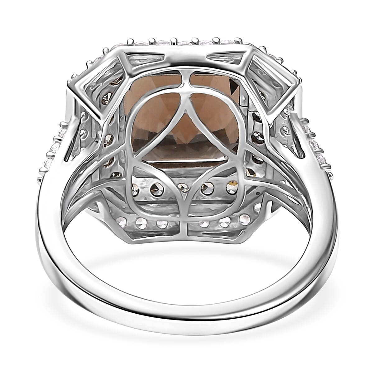 D'Joy Asscher Cut Columbianite and Multi Gemstone 5.70 ctw Art Deco Ring in Rhodium Over Sterling Silver (Size 9.0) image number 4