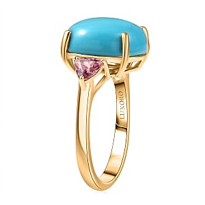 Luxoro 10K Yellow Gold Premium Sleeping Beauty Turquoise, Morro Redondo Pink Tourmaline Ring (Size 10.5) 8.60 ctw