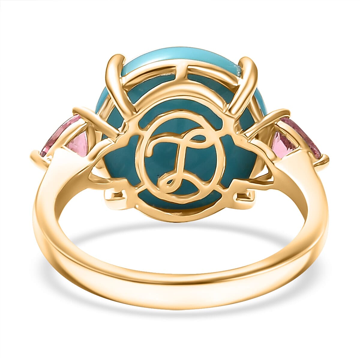 Luxoro 10K Yellow Gold Premium Sleeping Beauty Turquoise, Morro Redondo Pink Tourmaline Ring (Size 11.0) 8.60 ctw image number 4