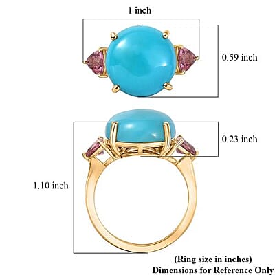 Luxoro 10K Yellow Gold Premium Sleeping Beauty Turquoise, Morro Redondo Pink Tourmaline Ring (Size 12.0) 8.60 ctw