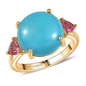 Luxoro 10K Yellow Gold Premium Sleeping Beauty Turquoise, Morro Redondo Pink Tourmaline Ring (Size 5.0) 8.60 ctw