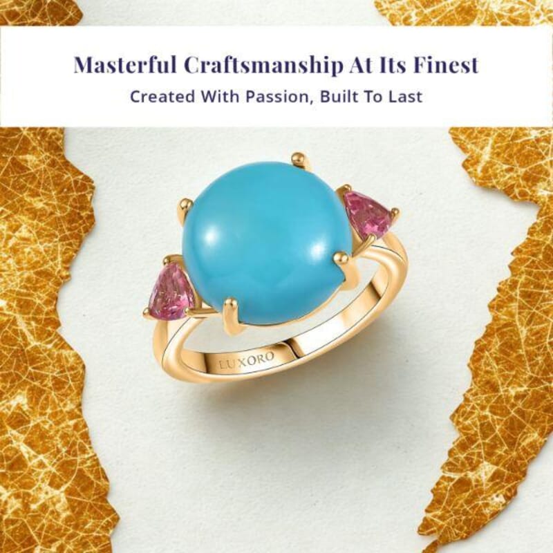 Luxoro 10K Yellow Gold Premium Sleeping Beauty Turquoise, Morro Redondo Pink Tourmaline Ring (Size 5.0) 8.60 ctw
