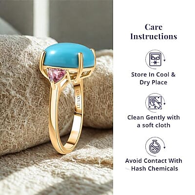 Luxoro 10K Yellow Gold Premium Sleeping Beauty Turquoise, Morro Redondo Pink Tourmaline Ring (Size 5.0) 8.60 ctw