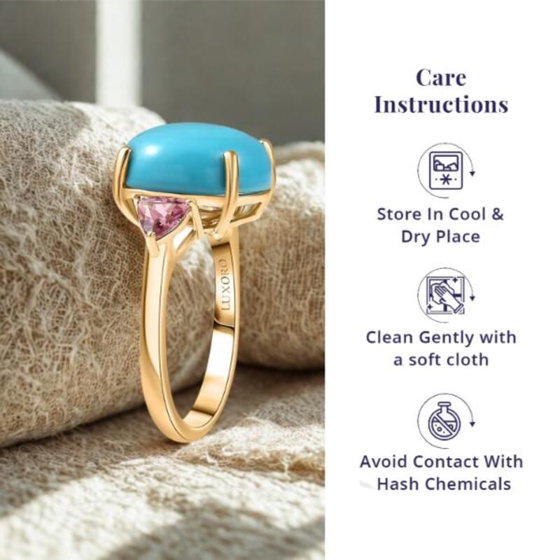 Luxoro 10K Yellow Gold Premium Sleeping Beauty Turquoise, Morro Redondo Pink Tourmaline Ring (Size 5.0) 8.60 ctw