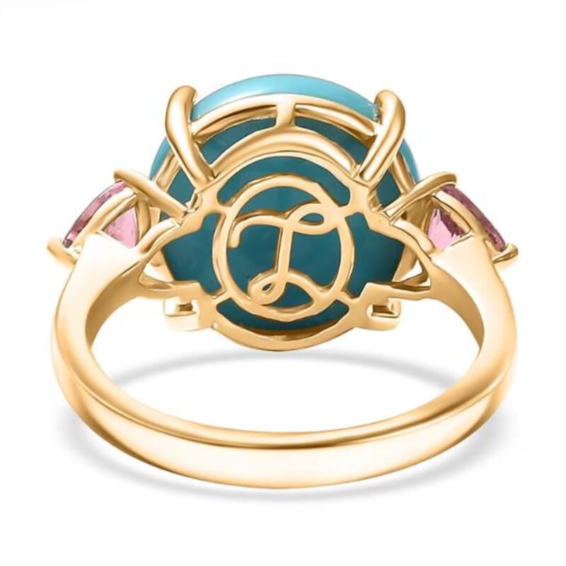 Luxoro 10K Yellow Gold Premium Sleeping Beauty Turquoise, Morro Redondo Pink Tourmaline Ring (Size 5.0) 8.60 ctw