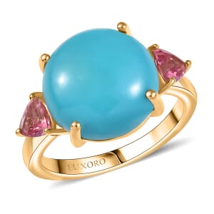 Luxoro Premium Sleeping Beauty Turquoise and Morro Redondo Pink Tourmaline 8.60 ctw Sunset Reverie Ring in 10K Yellow Gold (Size 6.0)