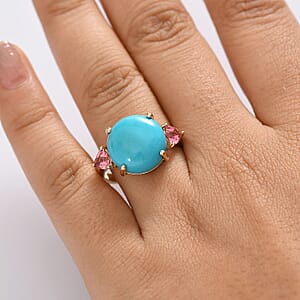 Luxoro Premium Sleeping Beauty Turquoise and Morro Redondo Pink Tourmaline 8.60 ctw Sunset Reverie Ring in 10K Yellow Gold (Size 7.0)