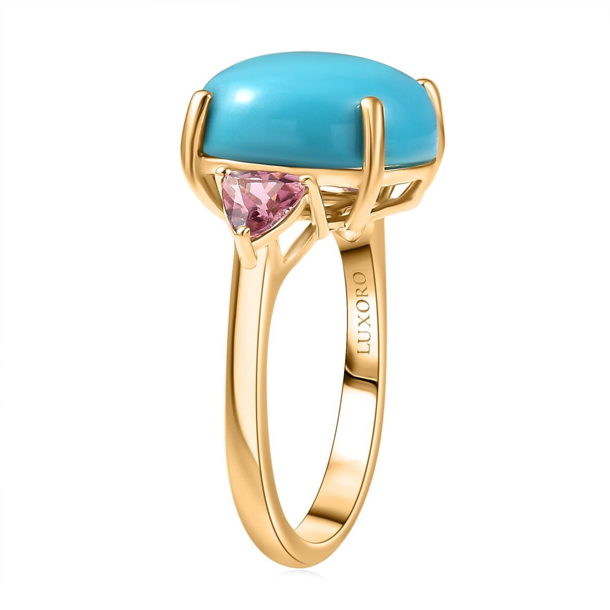 Luxoro Premium Sleeping Beauty Turquoise and Morro Redondo Pink Tourmaline 8.60 ctw Sunset Reverie Ring in 10K Yellow Gold (Size 7.0) image number 3