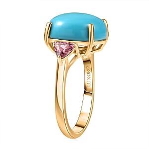 Luxoro Premium Sleeping Beauty Turquoise and Morro Redondo Pink Tourmaline 8.60 ctw Sunset Reverie Ring in 10K Yellow Gold (Size 7.0)