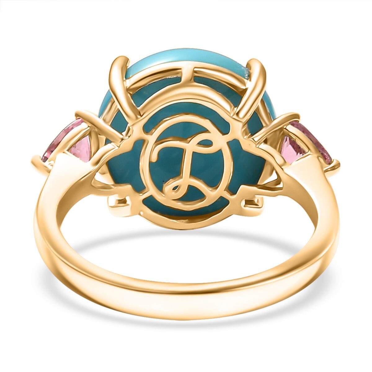 Luxoro Premium Sleeping Beauty Turquoise and Morro Redondo Pink Tourmaline 8.60 ctw Sunset Reverie Ring in 10K Yellow Gold (Size 8.0) image number 4