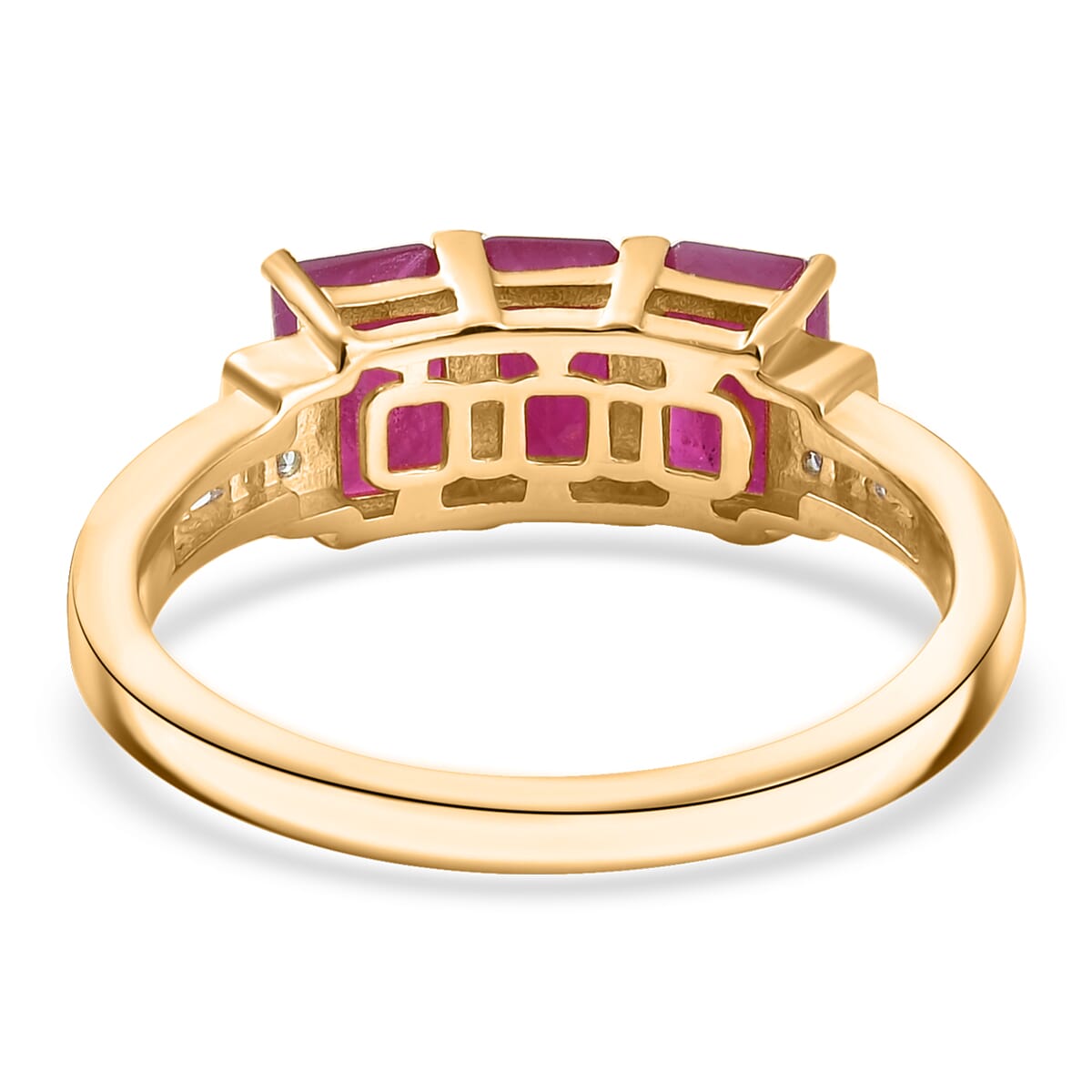 D'Joy AAA Royal Ruby, Paraiba Tourmaline and Diamond 2.40 ctw Trilogy Ring in 18K Vermeil Yellow Gold Over Sterling Silver (Size 8.0) image number 4