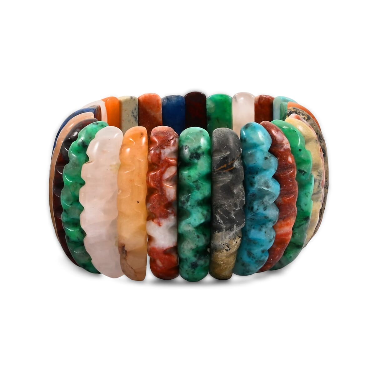 Wavy Carved Multi-Stone 557.25 ctw Stretch Bracelet (6-7In) image number 2