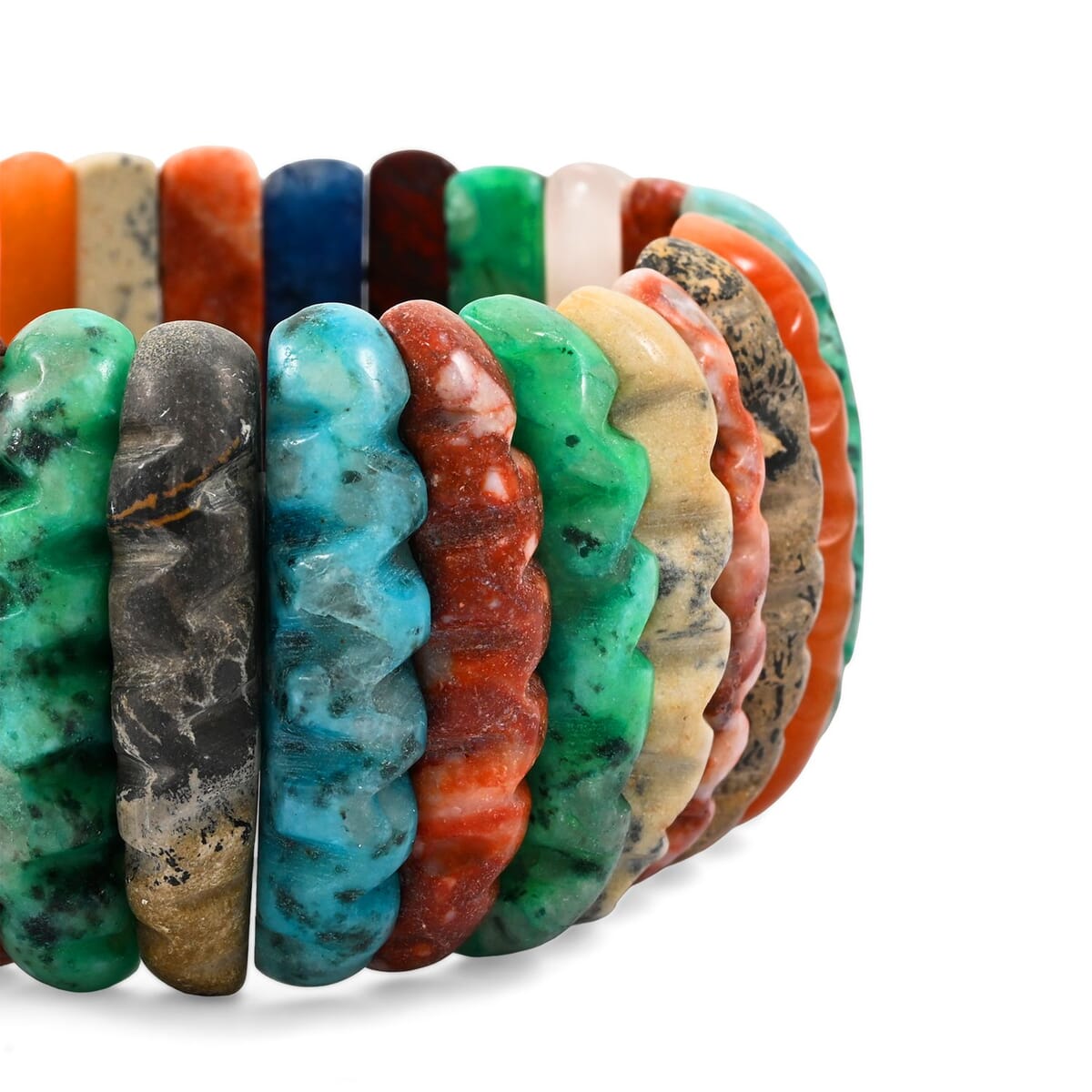 Wavy Carved Multi-Stone 557.25 ctw Stretch Bracelet (6-7In) image number 3