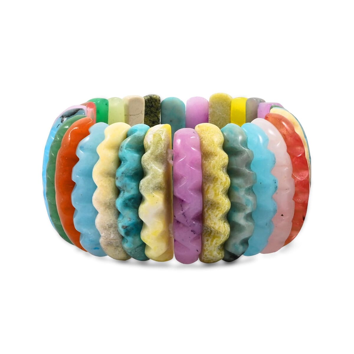 Wavy Carved Multi-Stone 557.25 ctw Stretch Bracelet (6-7In) image number 5