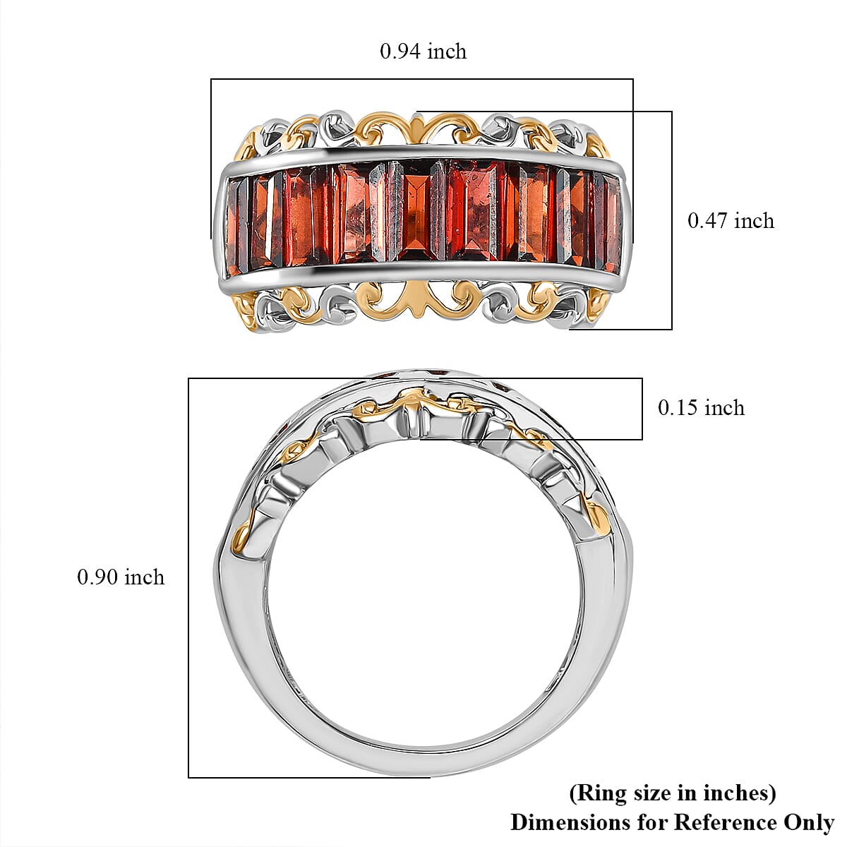 EverTrue Mozambique Garnet 4.35 ctw Ring in 18K YG Plated and Platinum Bond (Size 10.0) 