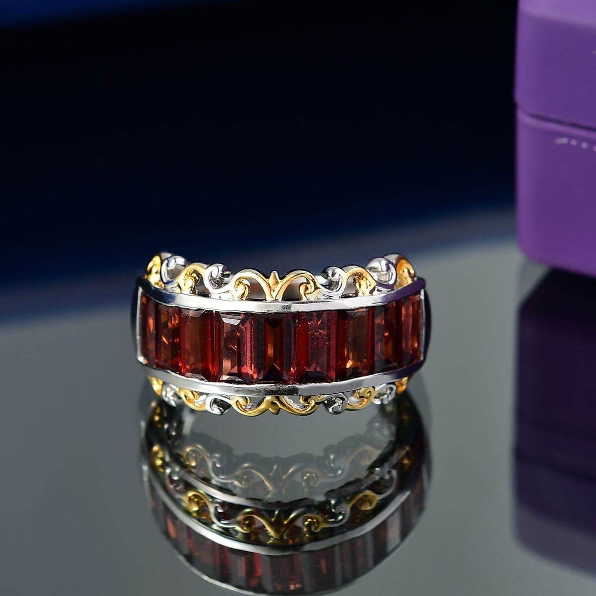 EverTrue Mozambique Garnet 4.35 ctw Ring in 18K YG Plated and Platinum Bond (Size 6.0)  image number 1