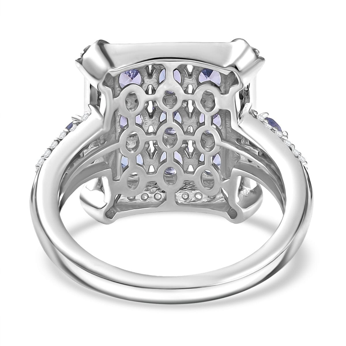 D'Joy Premium Tanzanite, Paraiba Tourmaline and Diamond 2.15 ctw 9 Planet Ring in Rhodium Over Sterling Silver (Size 10.0) image number 4