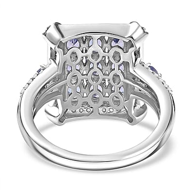 D'Joy Premium Tanzanite, Paraiba Tourmaline and Diamond 2.15 ctw 9 Planet Ring in Rhodium Over Sterling Silver (Size 10.0)