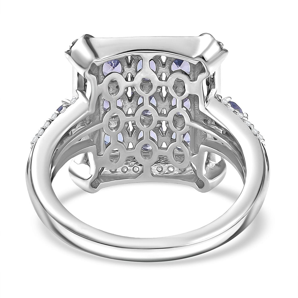 D'Joy Premium Tanzanite, Paraiba Tourmaline and Diamond 2.15 ctw 9 Planet Ring in Rhodium Over Sterling Silver (Size 8.0) image number 4