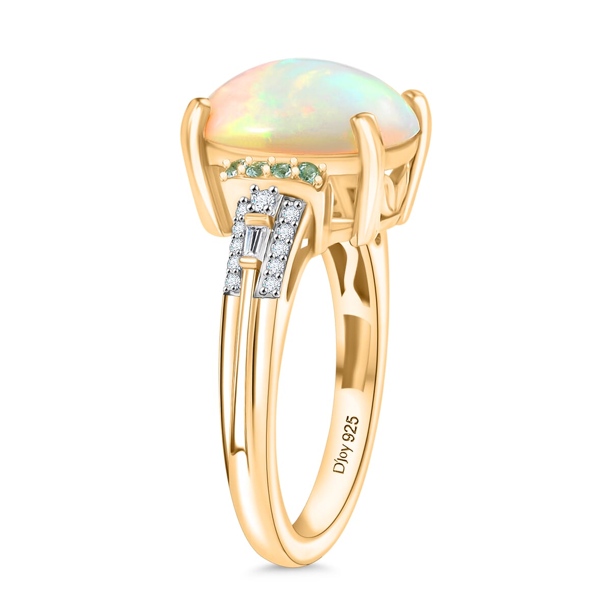D'Joy Premium Ethiopian Welo Opal, Paraiba Tourmaline and Diamond 3.20 ctw Aurora Moon Ring in 18K Vermeil Yellow Gold Over Sterling Silver (Size 10.0) image number 3