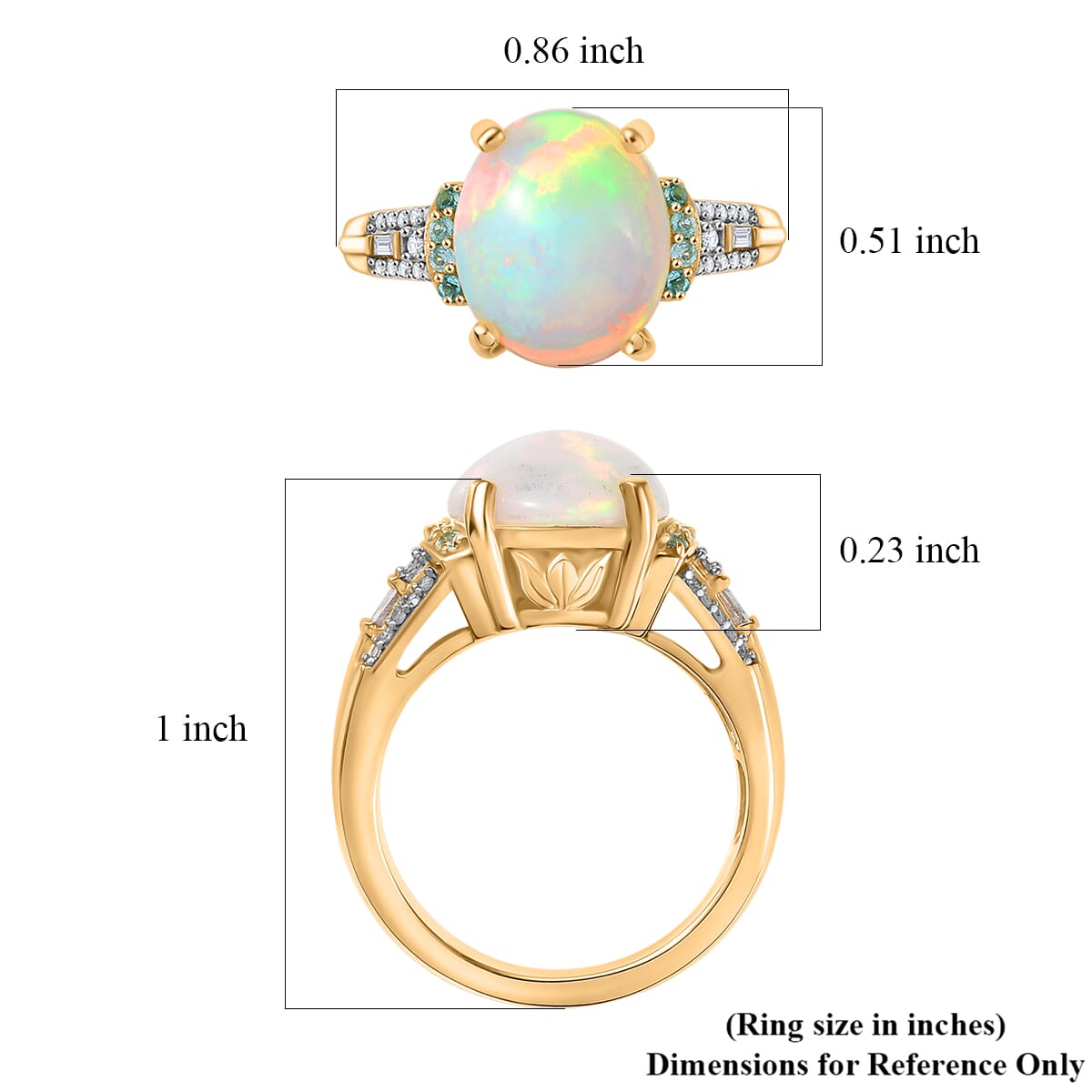 D'Joy Premium Ethiopian Welo Opal, Paraiba Tourmaline and Diamond 3.20 ctw Aurora Moon Ring in 18K Vermeil Yellow Gold Over Sterling Silver (Size 10.0) image number 5