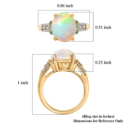 D'Joy Premium Ethiopian Welo Opal, Paraiba Tourmaline and Diamond 3.20 ctw Aurora Moon Ring in 18K Vermeil Yellow Gold Over Sterling Silver (Size 10.0)
