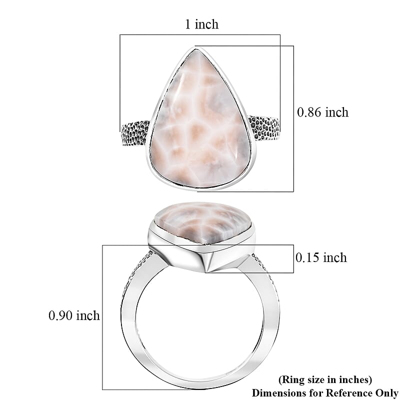 D'Joy Artisan Crafted Pink Natrolite 10.00 ctw Shark Teeth Ring in Sterling Silver (Size 10.0)