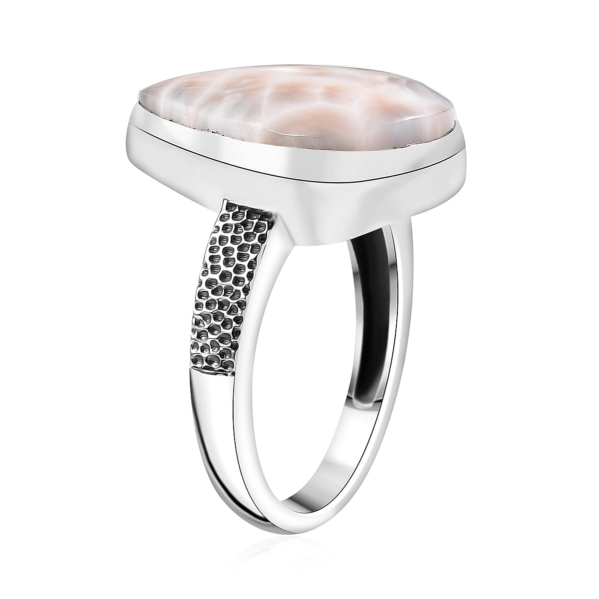 D'Joy Artisan Crafted Pink Natrolite 10.00 ctw Shark Teeth Ring in Sterling Silver (Size 7.0)
