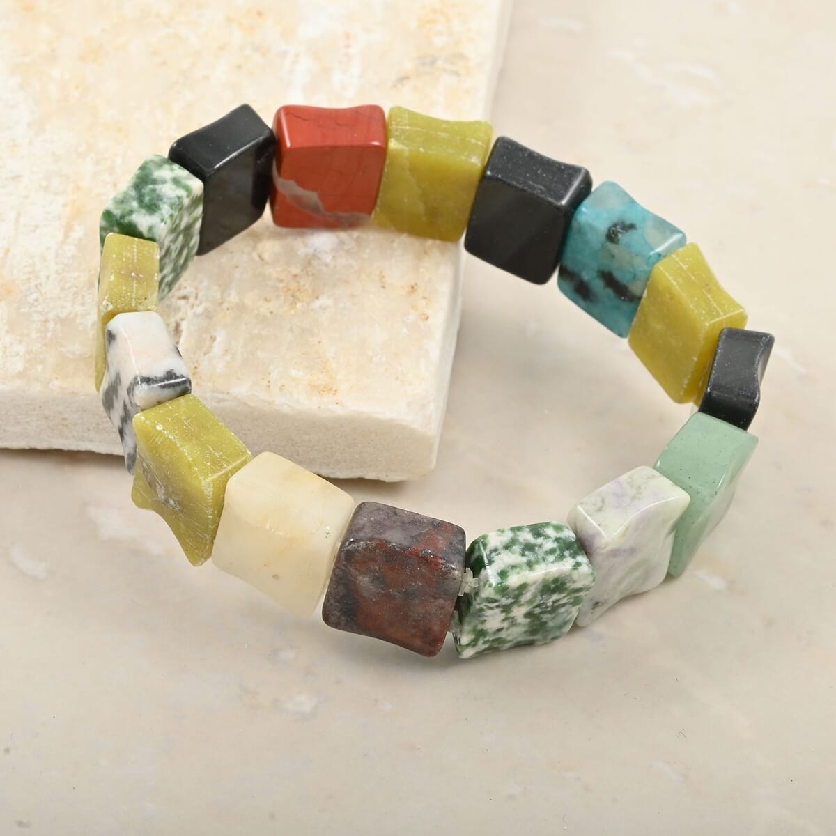 Multi Gemstone 181.15 ctw Wavy Rectangle Stretch Bracelet image number 1