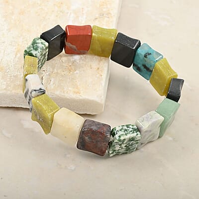 Multi Gemstone 181.15 ctw Wavy Rectangle Stretch Bracelet
