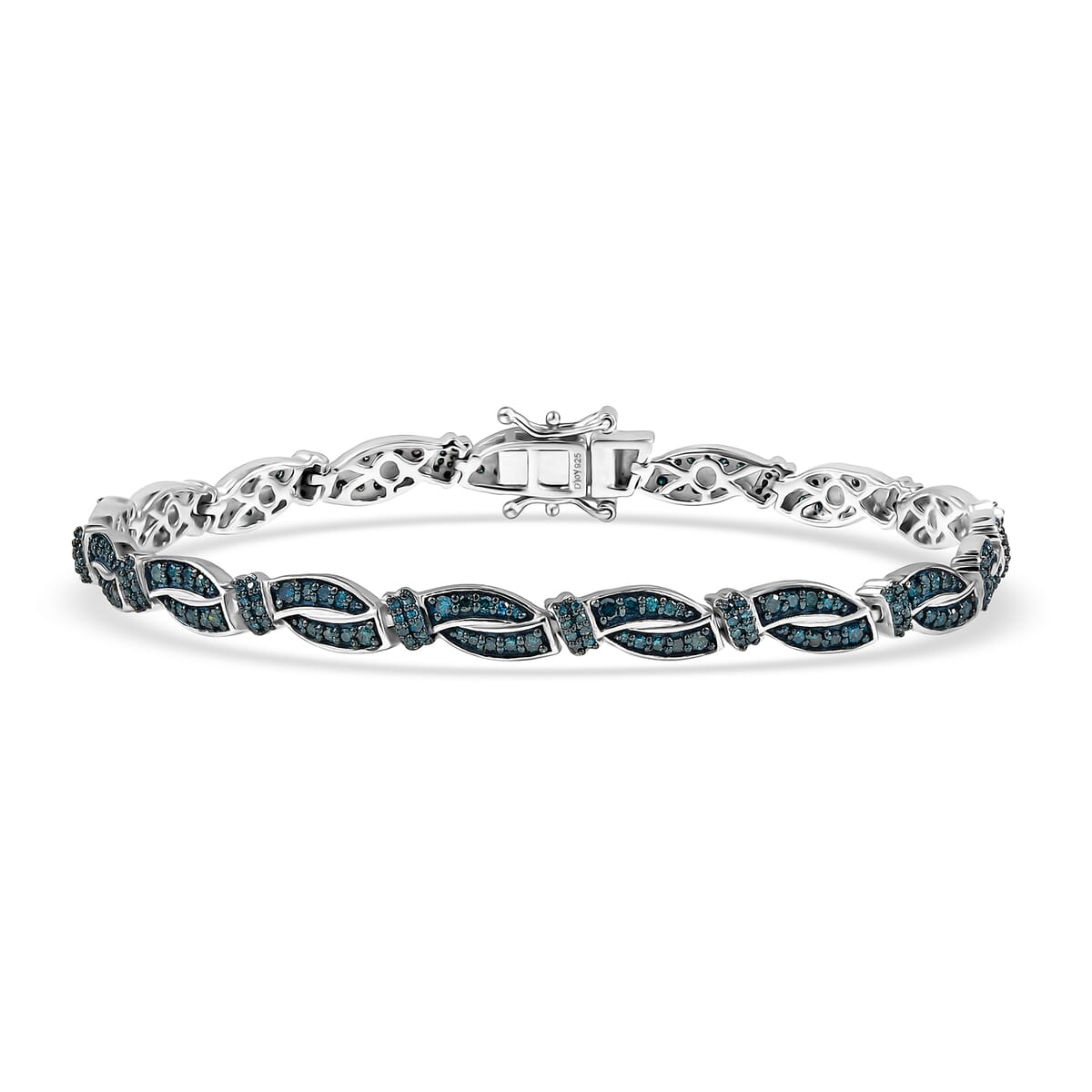 D'Joy Blue Diamond (IR) and White Diamond 2.20 ctw Bracelet in Rhodium Over Sterling Silver (8.00 In) image number 0