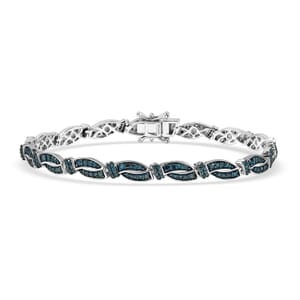 D'Joy Blue Diamond (IR) and White Diamond 2.20 ctw Bracelet in Rhodium Over Sterling Silver (8.00 In)
