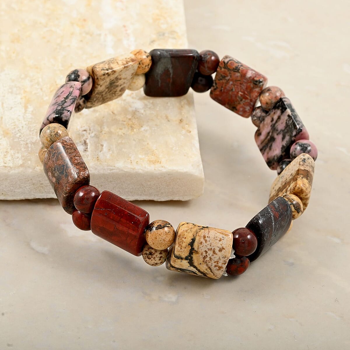 Multi Gemstone 155.50 ctw Tanker Plain Stretch Bracelet image number 1